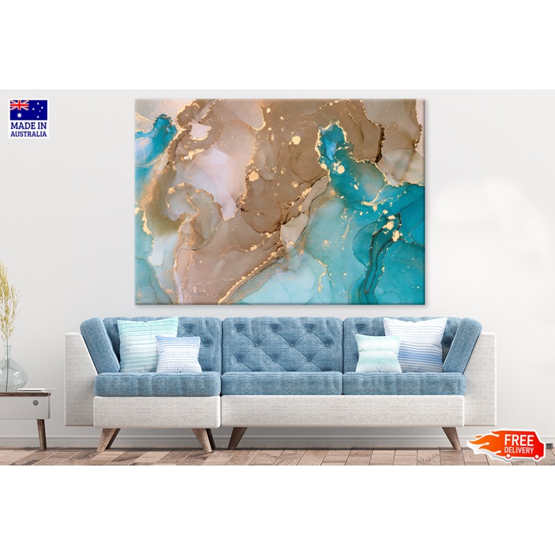 Blue Brown & Gold Abstract Design Print 100% Australian Made