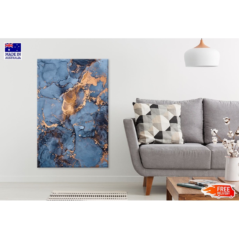 Blue & Gold Tile Abstract Design Print 100% Australian Made