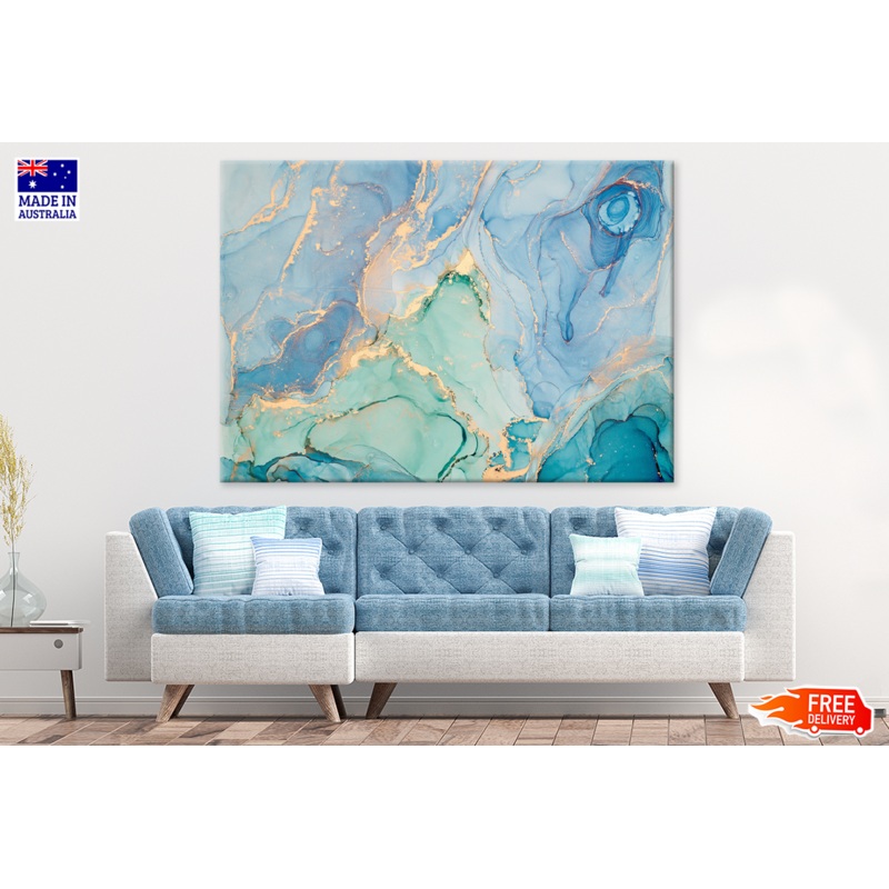 Blue Green & Gold Abstract Design Print 100% Australian Made