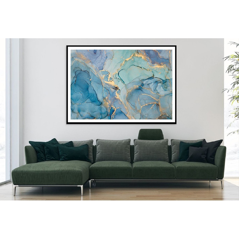 Blue Green & Gold Fluid Abstract Design Home Decor Premium Quality Poster Print Choose Your Sizes
