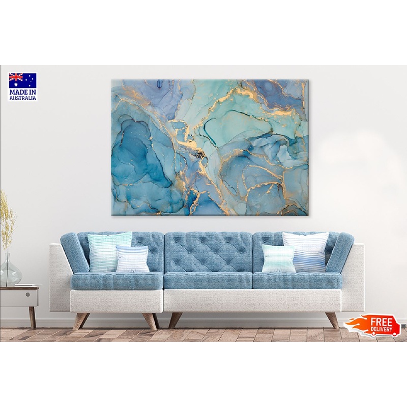 Blue Green & Gold Fluid Abstract Design Print 100% Australian Made