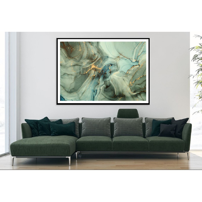 Blue Green & Gold Splash Abstract Design Home Decor Premium Quality Poster Print Choose Your Sizes