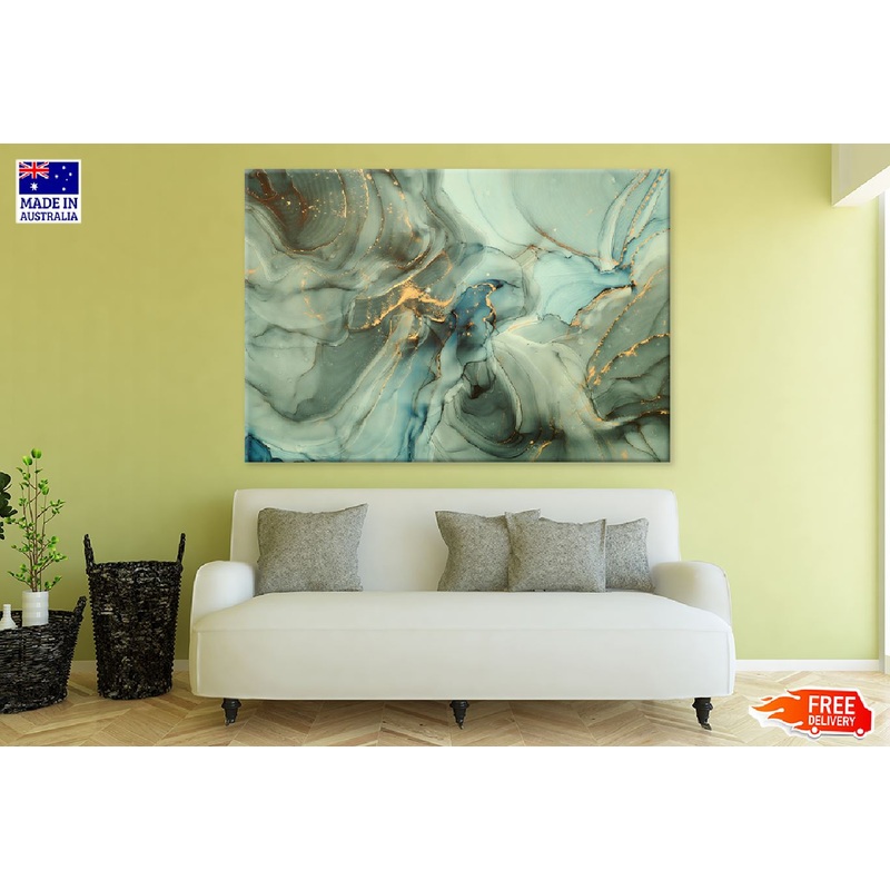 Blue Green & Gold Splash Abstract Design Print 100% Australian Made
