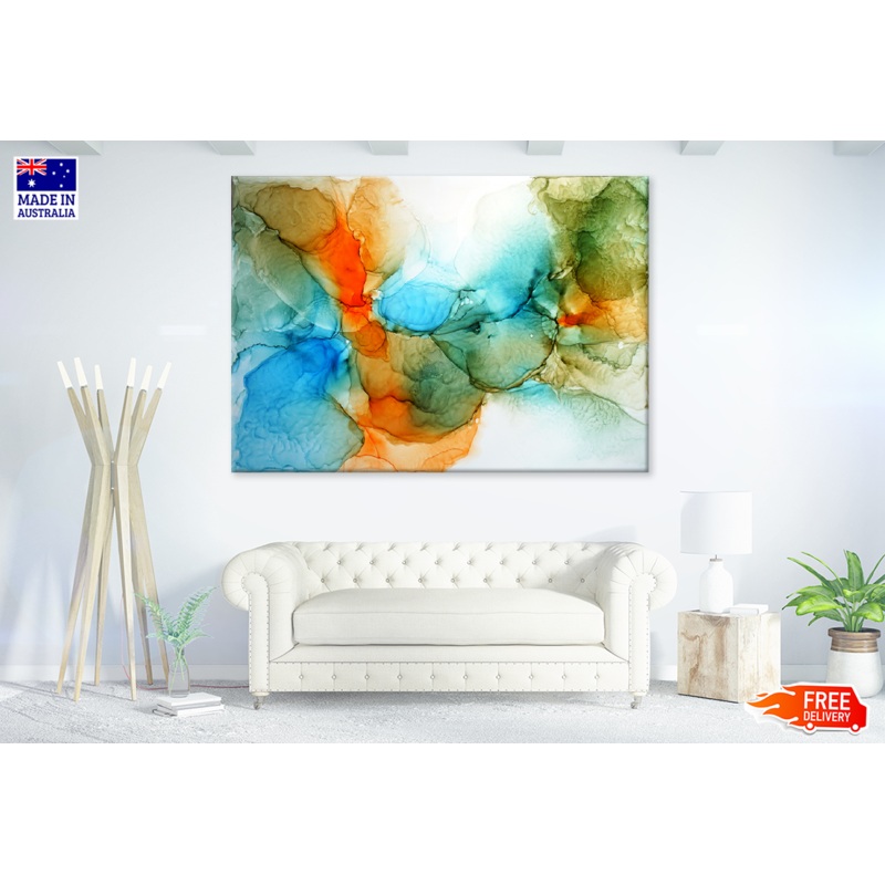 Blue Green Orange & White Abstract Design Print 100% Australian Made