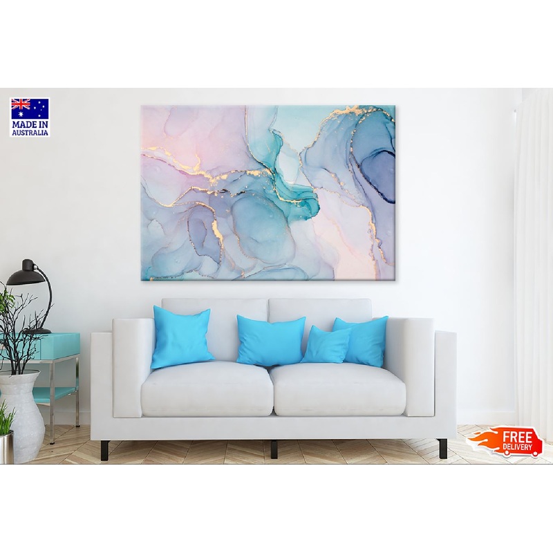 Blue Green & Pink Gold Abstract Design Print 100% Australian Made