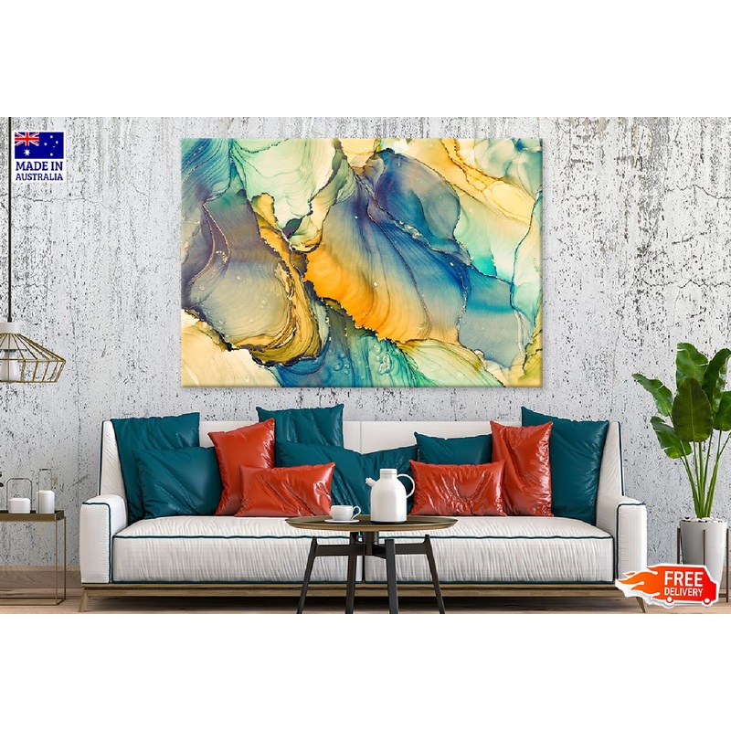 Blue Green & Yellow Abstract Design Print 100% Australian Made
