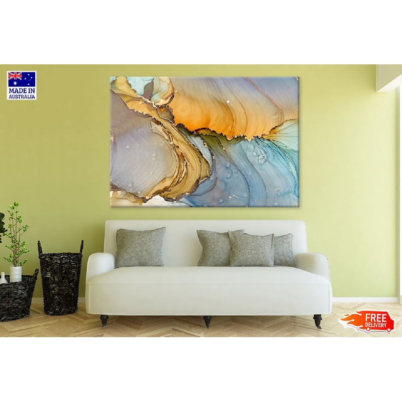 Blue Orange & Gold Abstract Design Print 100% Australian Made