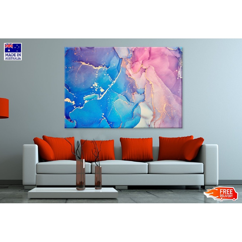 Blue Pink & Gold Fluid Abstract Design Print 100% Australian Made