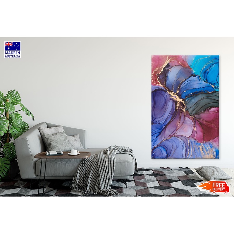 Blue Pink & Gold Fluid Art Design Print 100% Australian Made