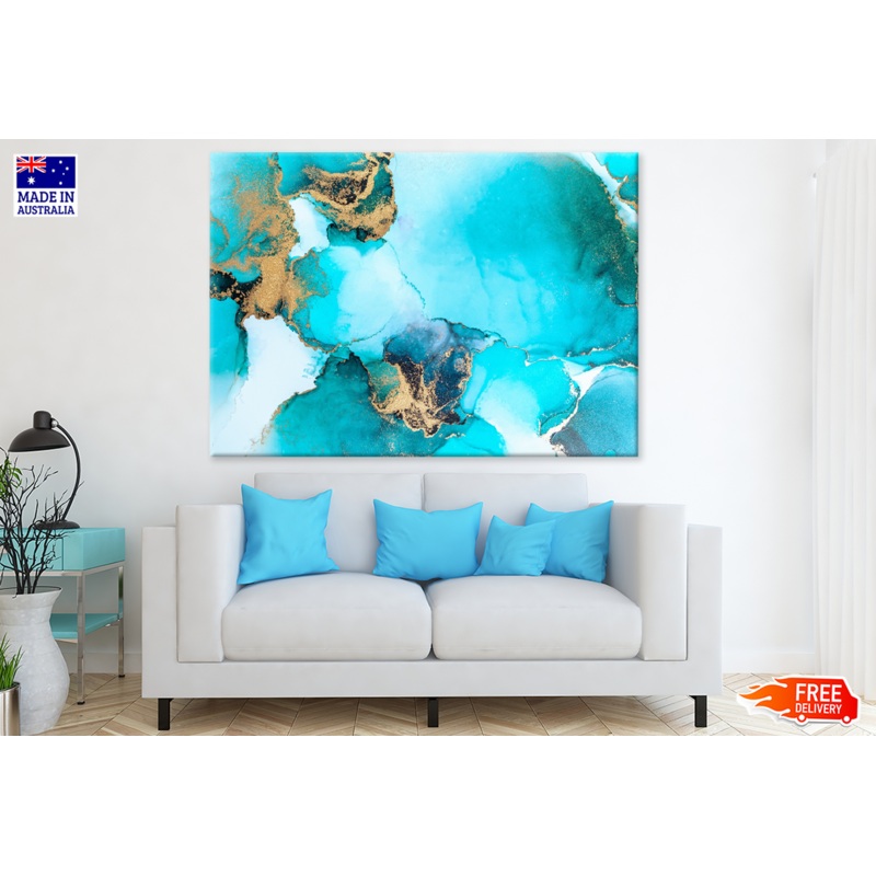 Blue White & Gold Abstract Print 100% Australian Made