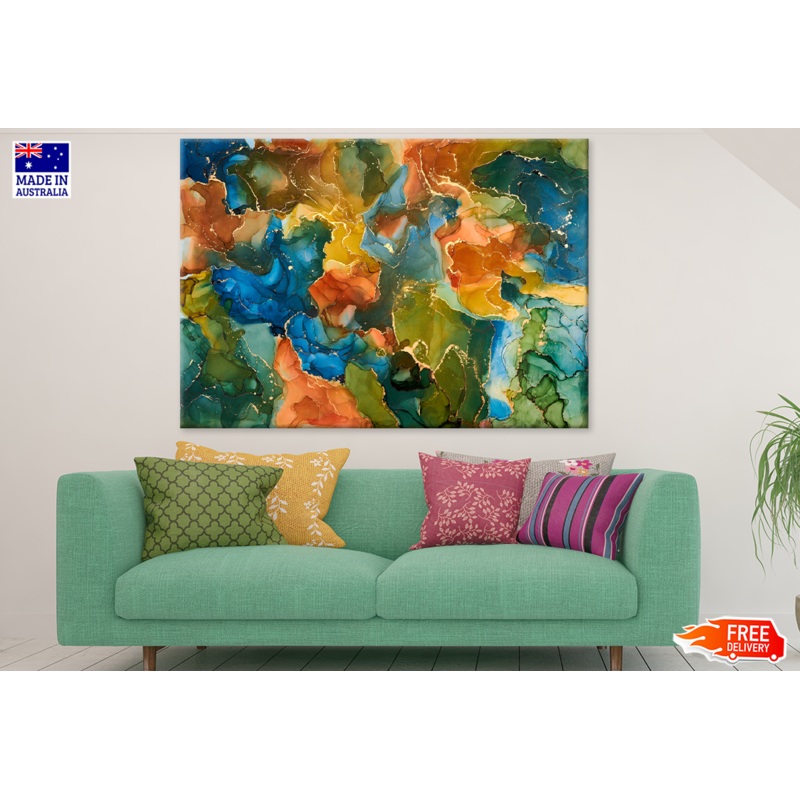 Blue Yellow Orange & Green Abstract Design Print 100% Australian Made