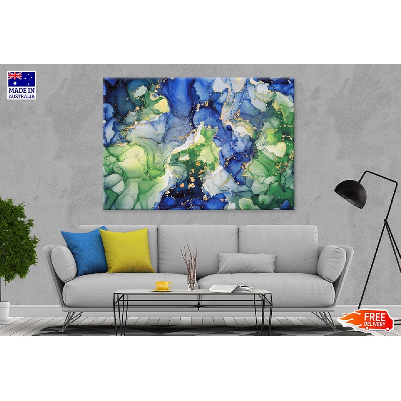 Dark Blue & Green Gold Abstract Design Print 100% Australian Made