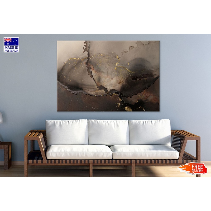 Dark Brown Black & Gold Abstract Design Print 100% Australian Made