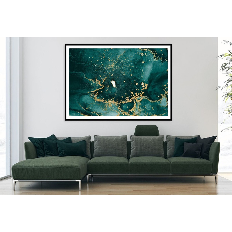 Dark Green & Gold Splash Abstract Design Home Decor Premium Quality Poster Print Choose Your Sizes