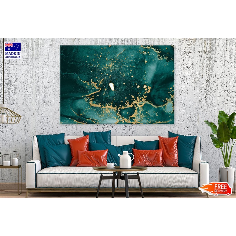 Dark Green & Gold Splash Abstract Design Print 100% Australian Made