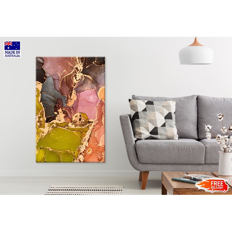 Gold Pink & Black Marble Texture Abstract Design Print 100% Australian Made