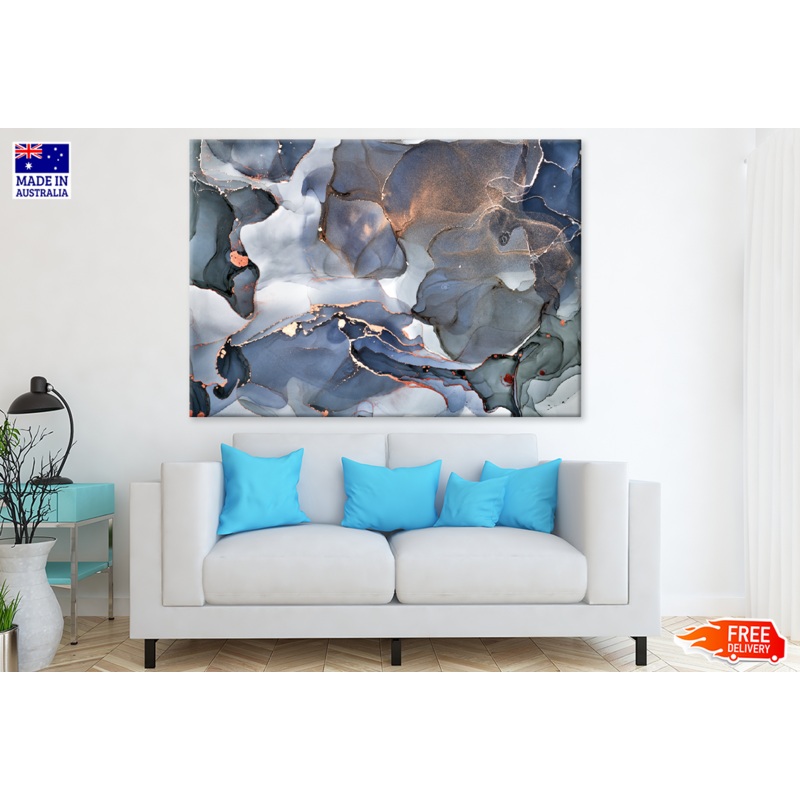 Gray Blue & Gold Abstract Design Print 100% Australian Made