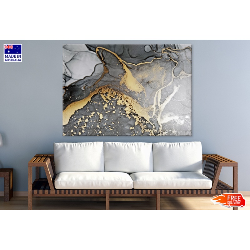 Gray White & Gold Abstract Design Print 100% Australian Made