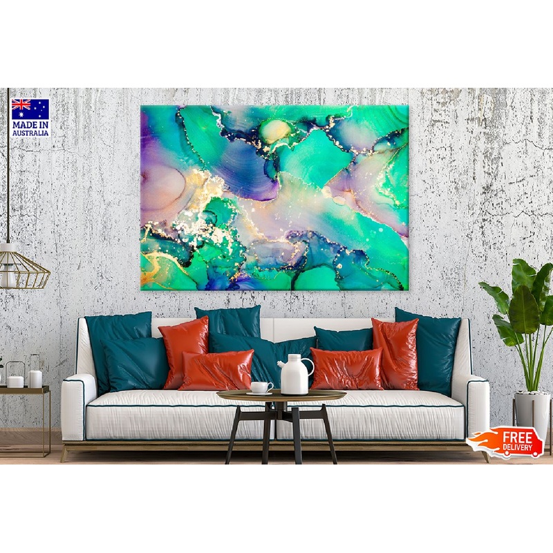 Green Blue & Gold Abstract Design Print 100% Australian Made