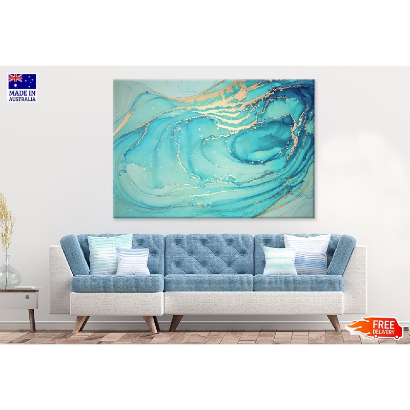 Green Blue & Gold Lines Abstract Design Print 100% Australian Made