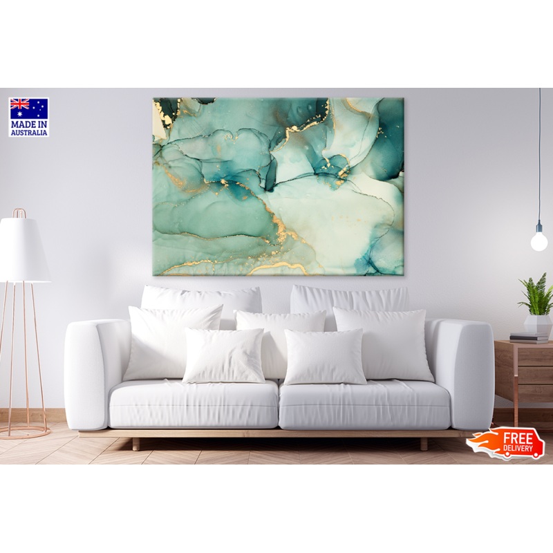 Green Gray & Gold Abstract Design Print 100% Australian Made