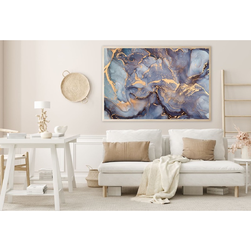 Grey Blue & Gold Abstract Design Home Decor Premium Quality Poster Print Choose Your Sizes