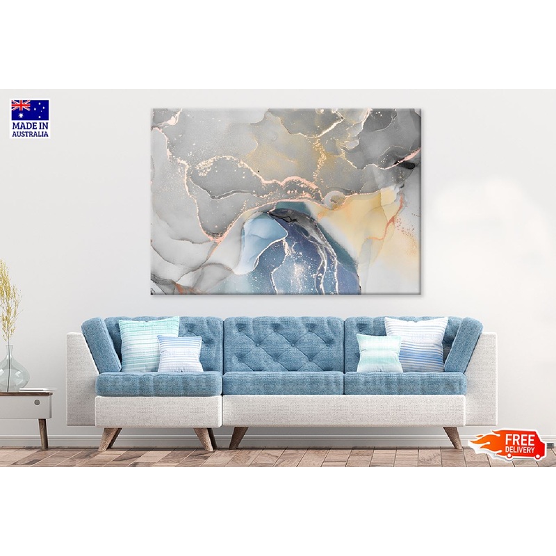 Grey Blue & Gold Abstract Design Print 100% Australian Made