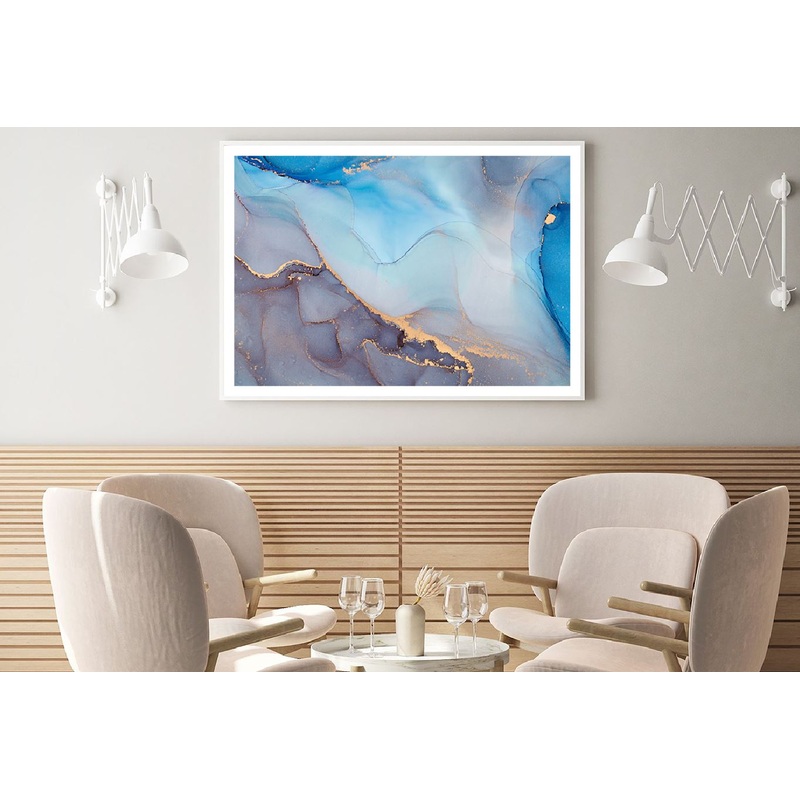 Grey Blue & Gold Fluid Abstract Design Home Decor Premium Quality Poster Print Choose Your Sizes