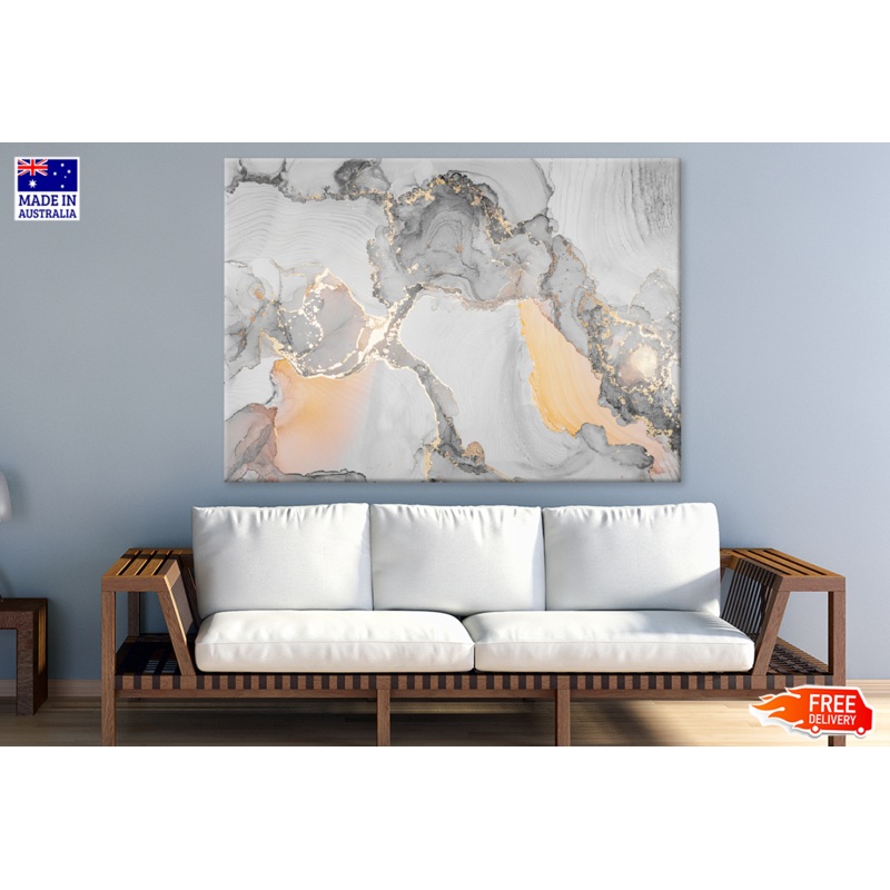 Orange Gray & Gold Abstract Design Print 100% Australian Made