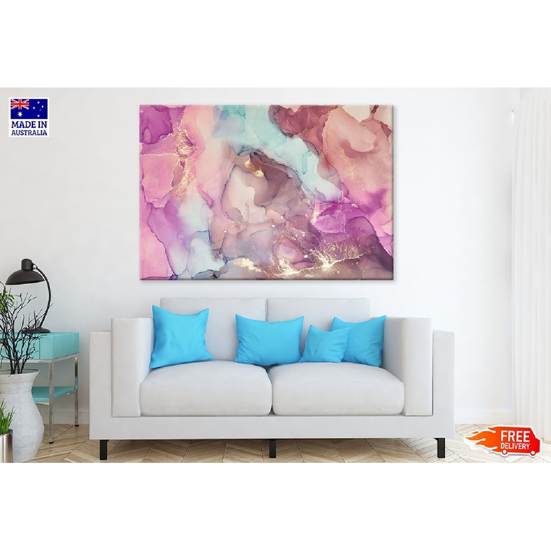 Pink Blue & Gold Fluid Abstract Design Print 100% Australian Made