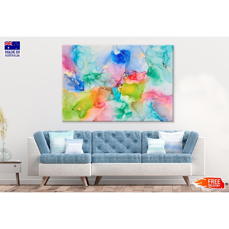 Pink Blue & Green Gold Abstract Design Print 100% Australian Made