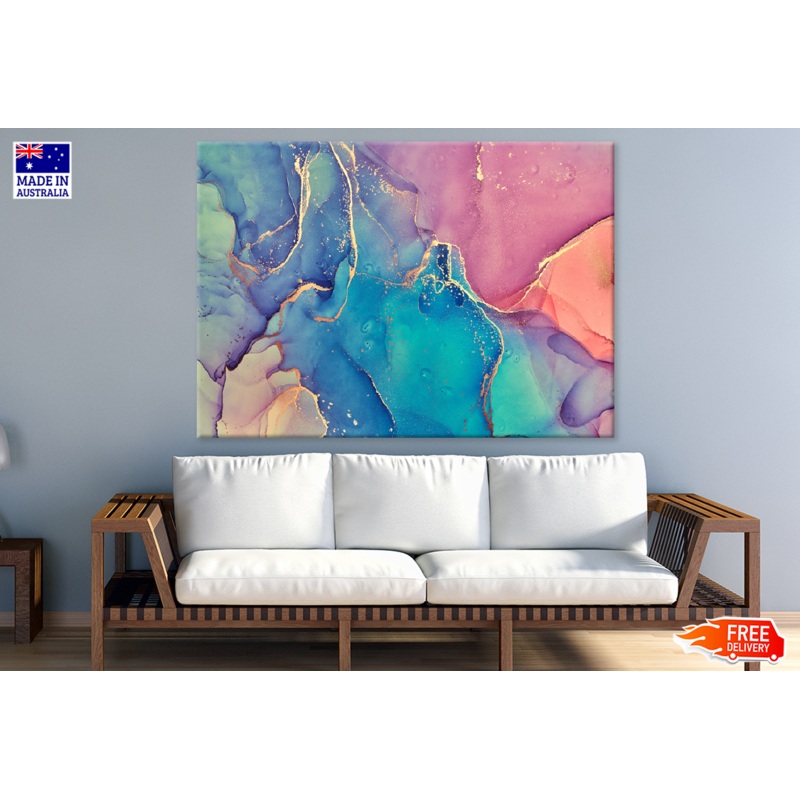 Pink Orange Blue & Gold Abstract Design Print 100% Australian Made
