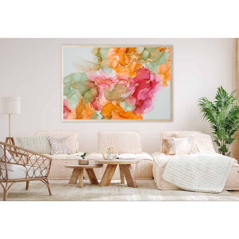 Pink Orange & Green Gold Abstract Design Home Decor Premium Quality Poster Print Choose Your Sizes