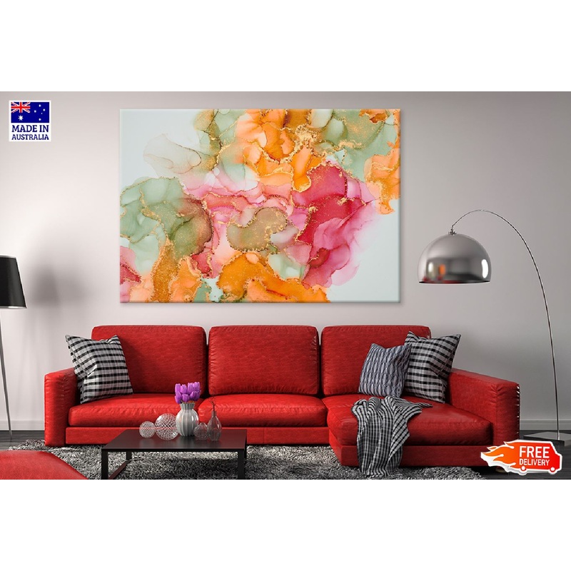 Pink Orange & Green Gold Abstract Design Print 100% Australian Made