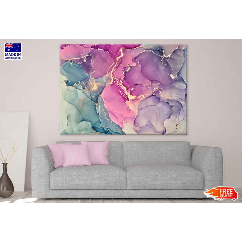 Pink Purple Blue & Gold Abstract Design Print 100% Australian Made