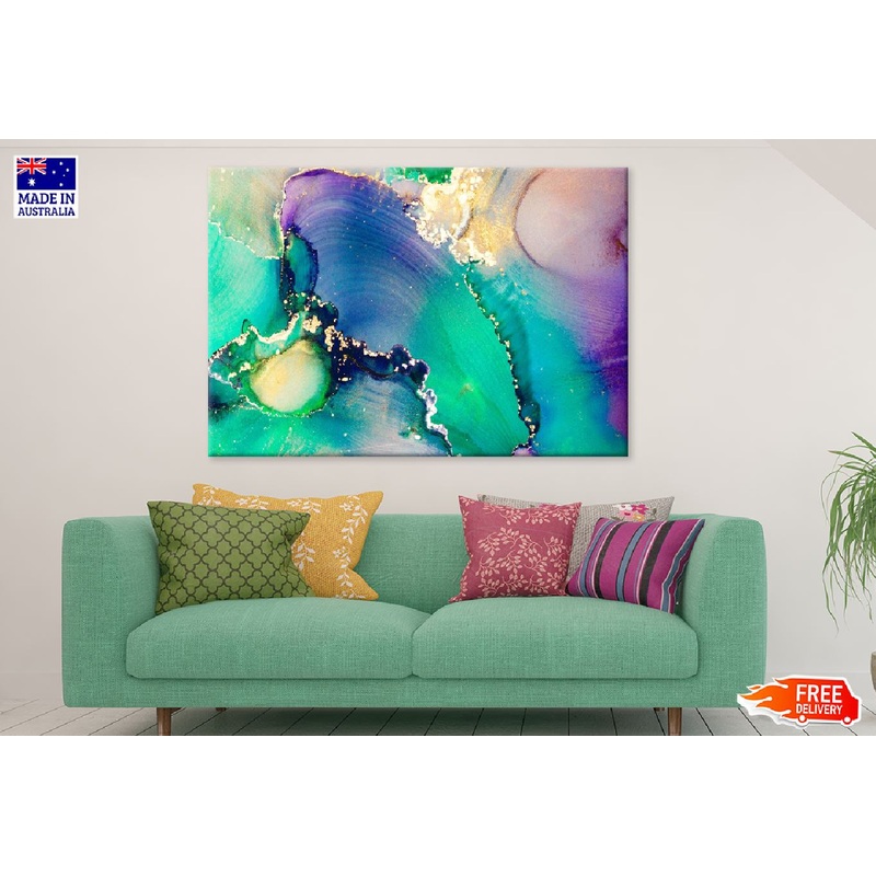 Purple Blue & Green Gold Abstract Design Print 100% Australian Made