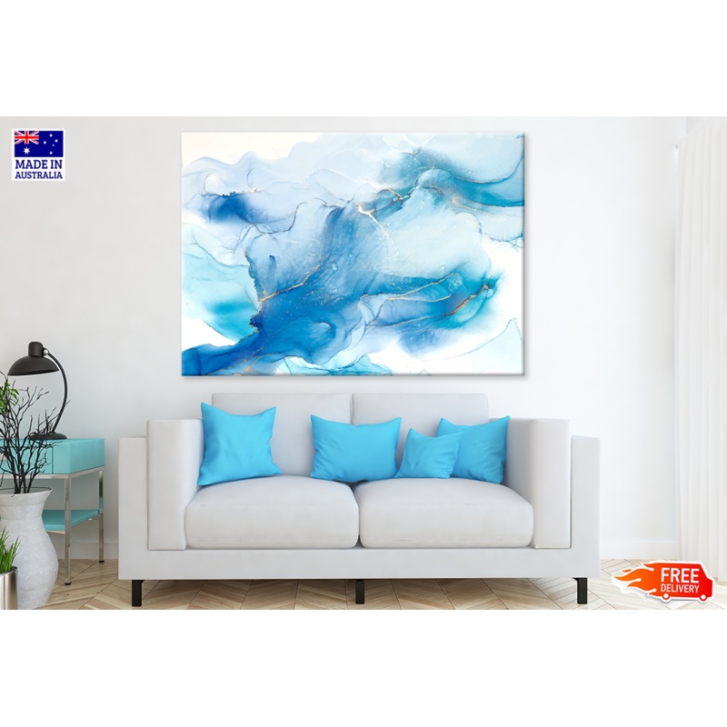 White & Blue Abstract Design Print 100% Australian Made