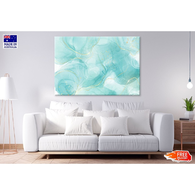 White Green & Gold Abstract Fluid Design Print 100% Australian Made