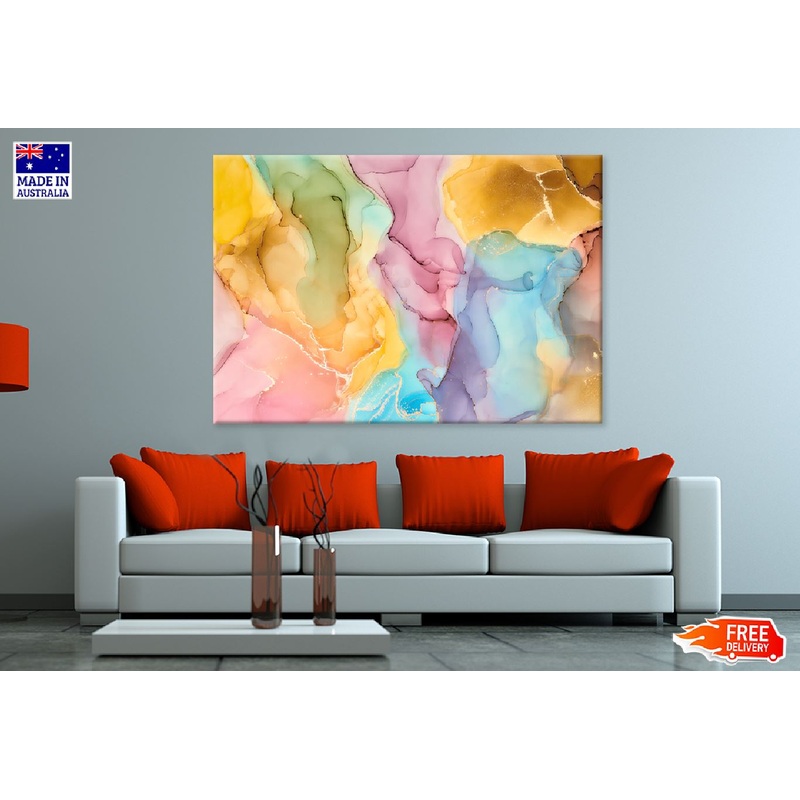 Yellow Blue & Pink Abstract Fluid Design Print 100% Australian Made