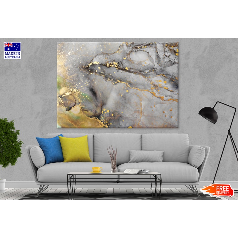 Yellow Gray & Gold Abstract Design Print 100% Australian Made