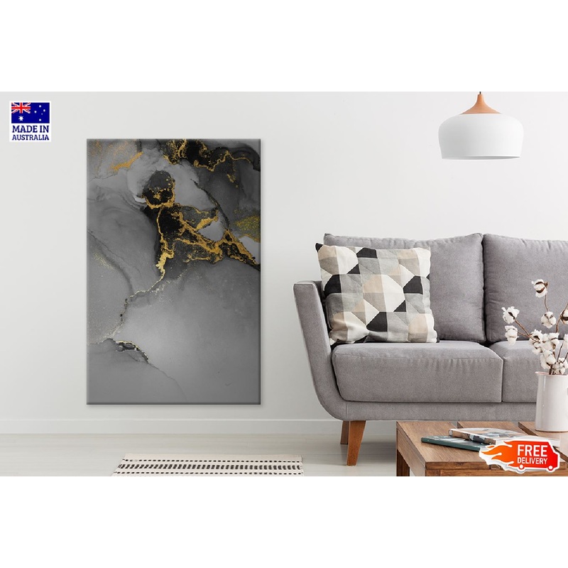 Black & Dark Grey Gold Abstract Design Print 100% Australian Made
