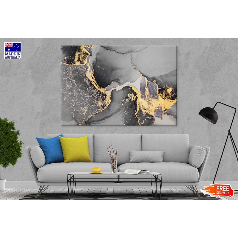 Black & Gold Splashes Abstract Design Print 100% Australian Made