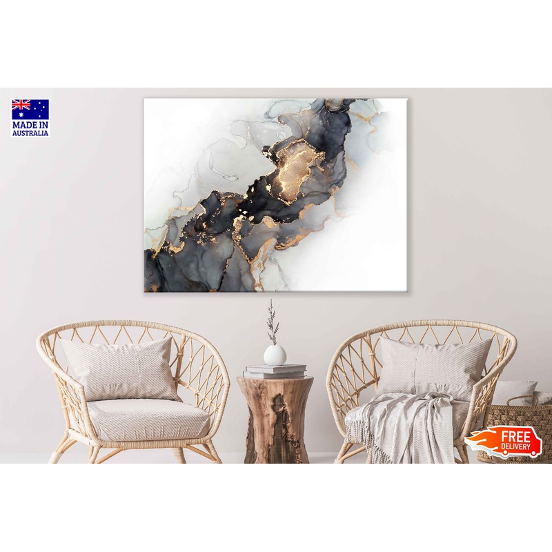 Black Grey & Gold Abstract Design Print 100% Australian Made