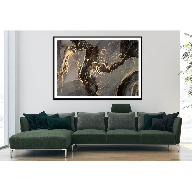 Black Grey & Gold Marble Abstract Design Home Decor Premium Quality Poster Print Choose Your Sizes