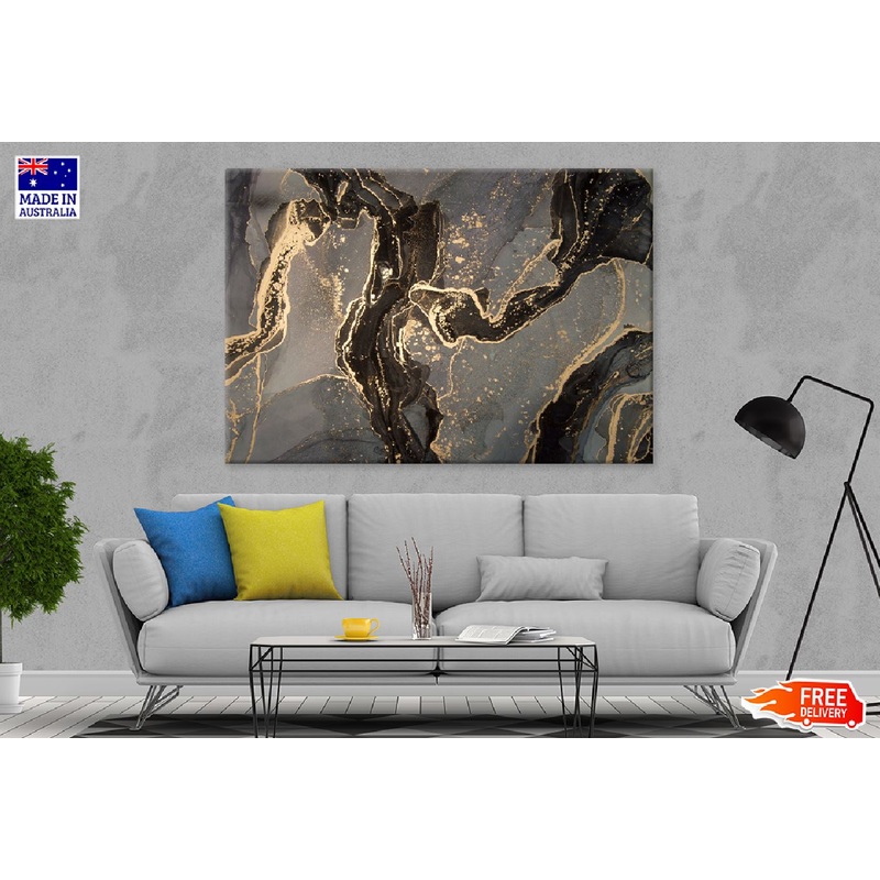 Black Grey & Gold Marble Abstract Design Print 100% Australian Made