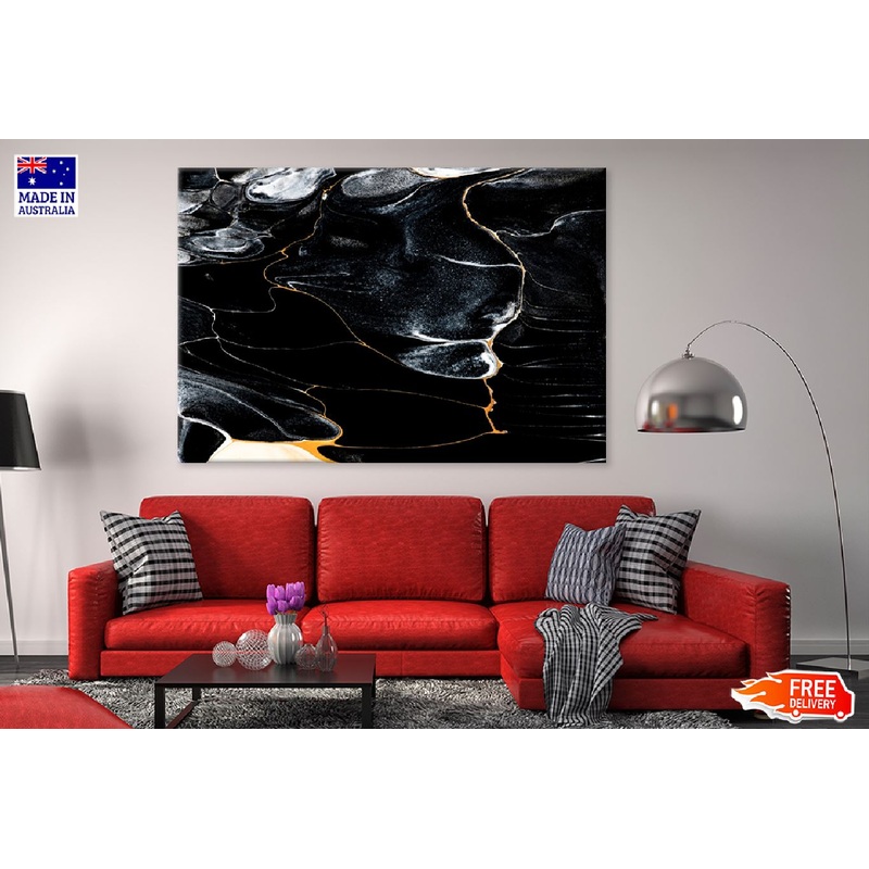 Black Marble White Lines Abstract Design Print 100% Australian Made
