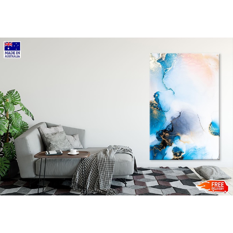 Blue & Gold Liquid Abstract Design Print 100% Australian Made