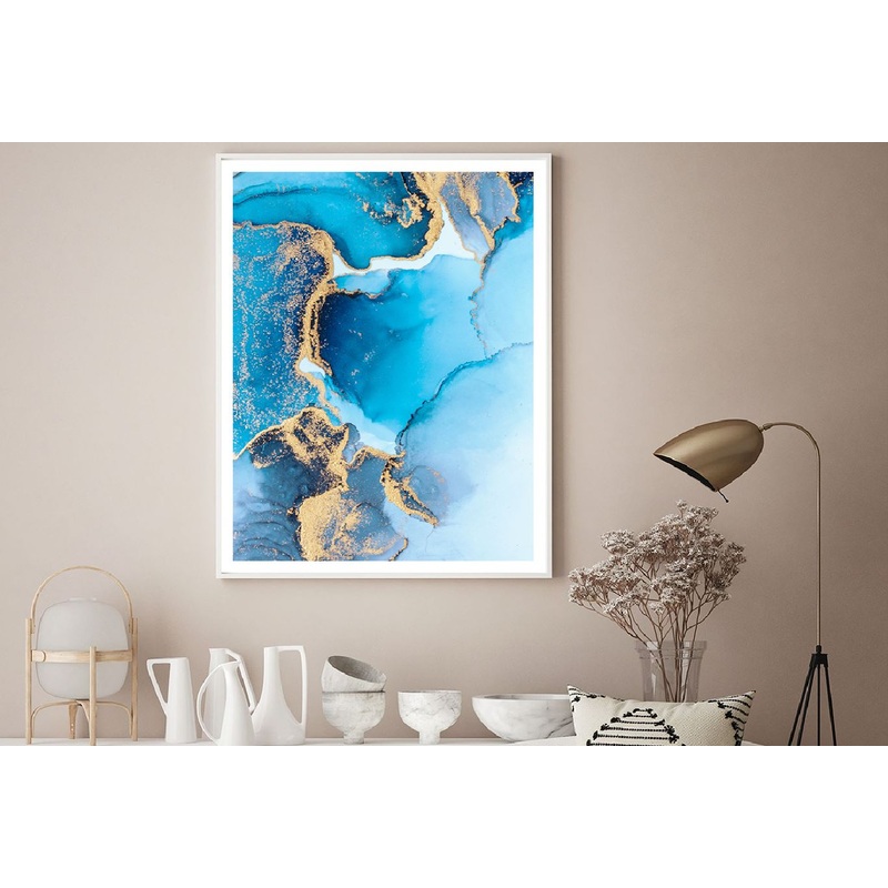 Blue & Gold Marble Abstract Design Home Decor Premium Quality Poster Print Choose Your Sizes