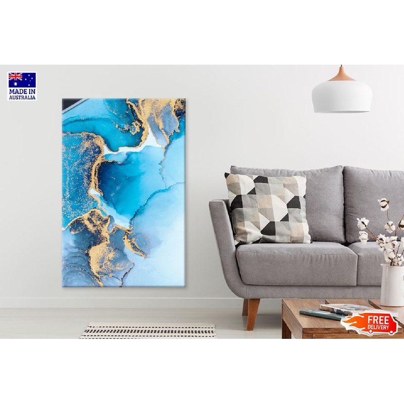 Blue & Gold Marble Abstract Design Print 100% Australian Made