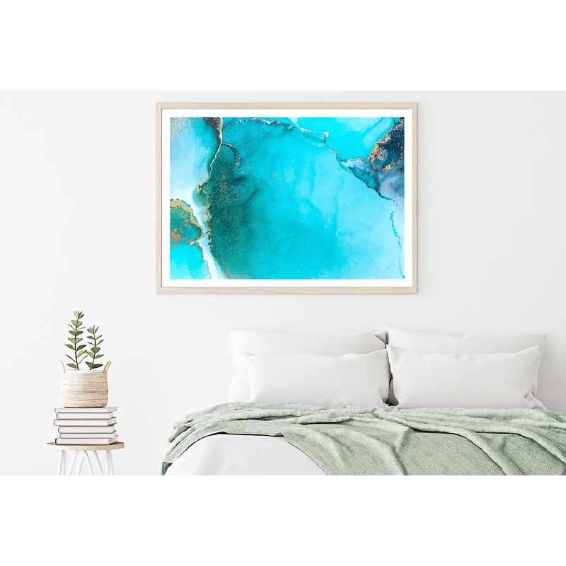 Blue & Gold Splash Abstract Fluid Design Home Decor Premium Quality Poster Print Choose Your Sizes